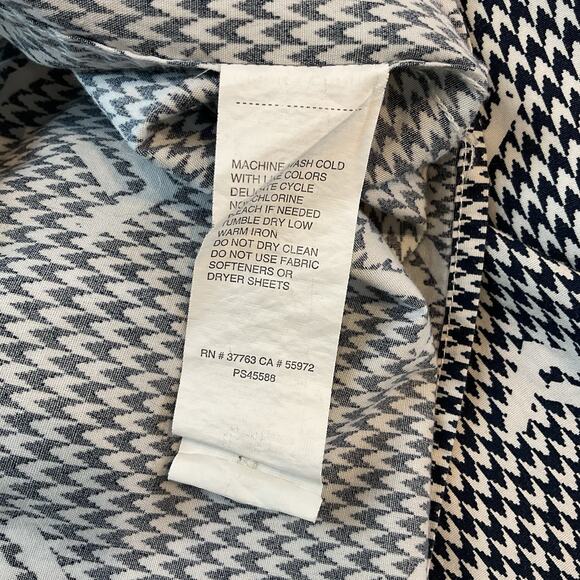 Perry Ellis Shirt Mens XLT Navy Blue White Geometric Short Sleeve Button Front - Picture 11 of 11